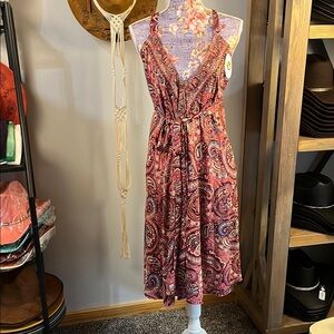 Paisley Print Criss Cross Backless Dress